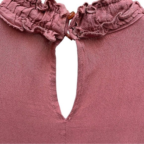 ZARA Dusty Rose Ruffle Neck Peplum Blouse Size S Long Sleeve Feminine Boho - Picture 7 of 9